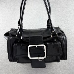 Karen Millen Black Leather Shoulder Bag Y2K Buckle Hardware Designer Handbag